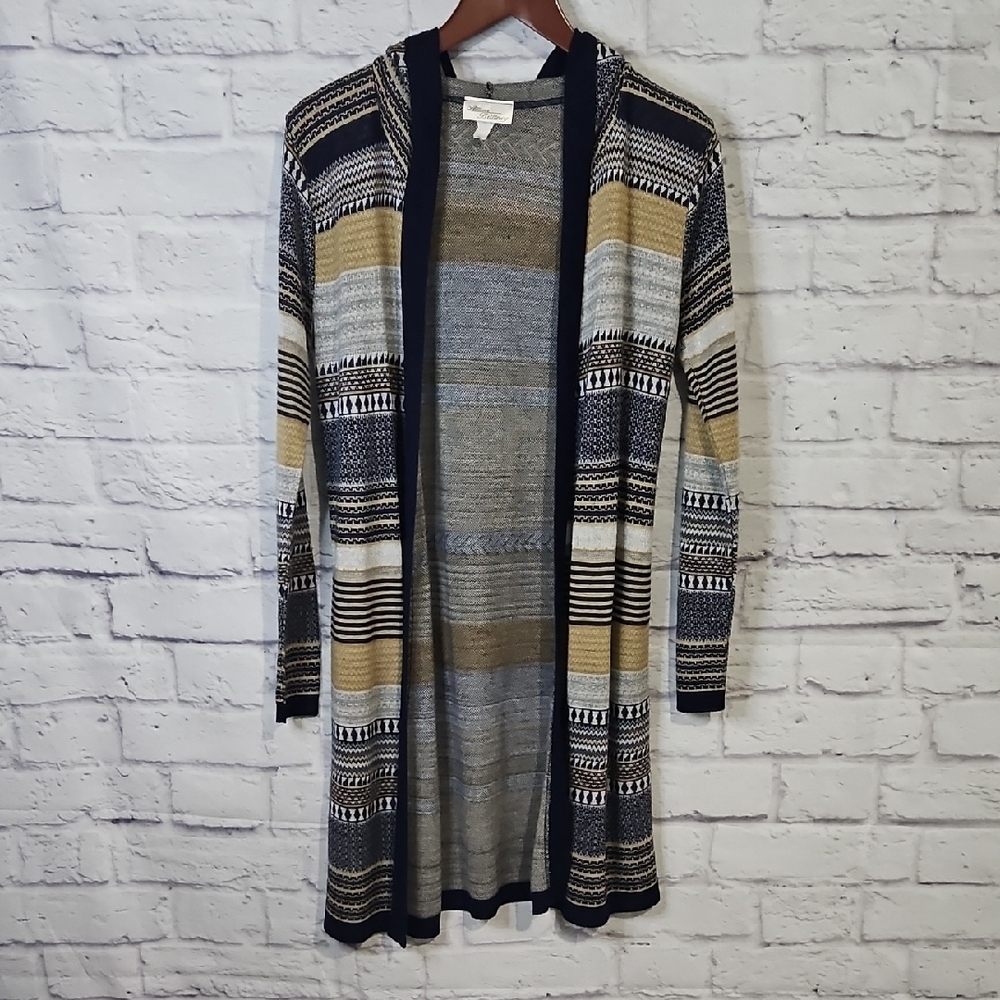 Allison Brittney Navy and Gold Patterned Cardigan Duster